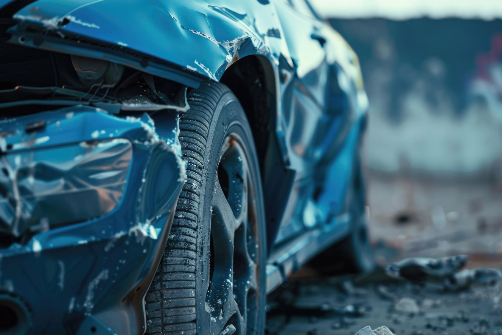 Front bumper and fender damage on a car, a common reason for smash repair assessment
