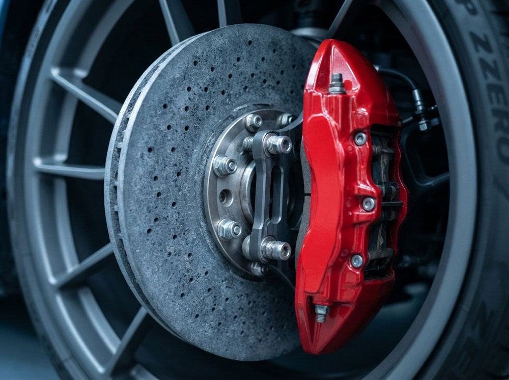 New front and rear Toyota brake pad sets labelled separately on a workshop bench